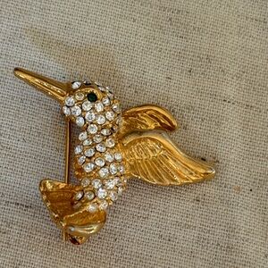 Gorgeous Gold and Crystal Hummingbird Brooch